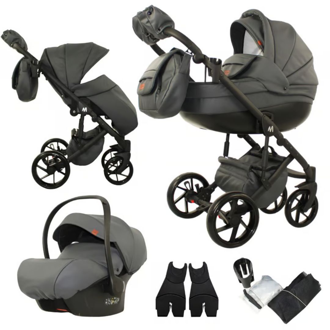 Carrito de bebé AAA MOMO 2o3 en 1 Ecopiel - gris y chasis negro - carritosdebebes.com