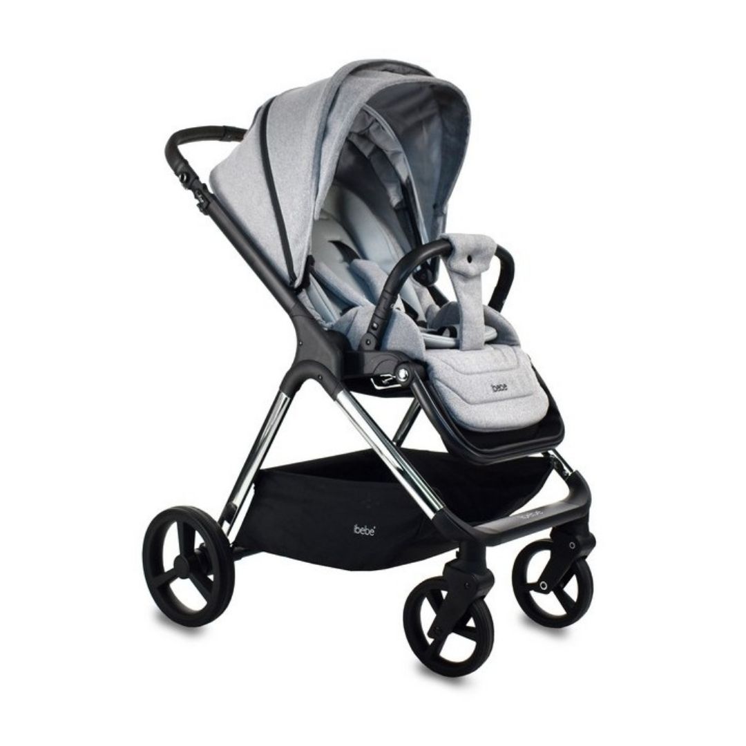 Carritosdebebés.com - iBebe-Ice-cromado-gris (1) iBebe Ice cromado y gris silla de paseo ergonómico y funcional