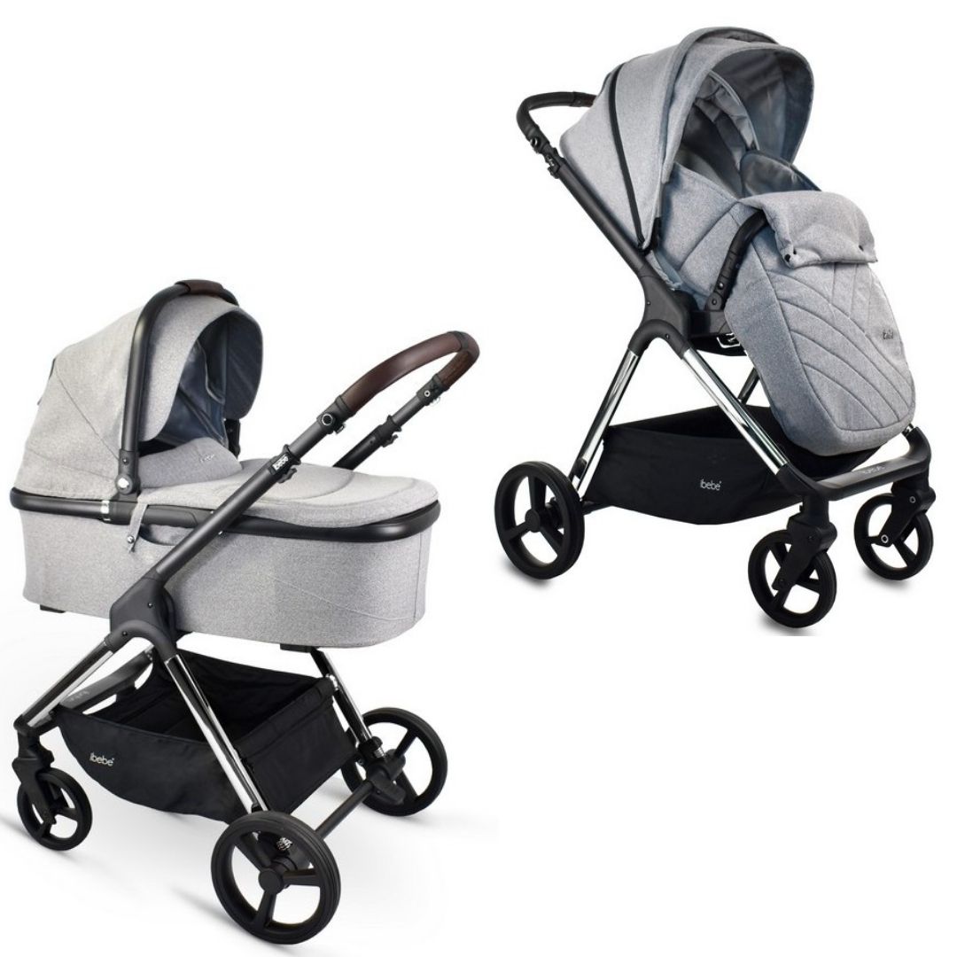 iBebe Ice cromado y gris capazo y silla de paseo ergonómico y funcional