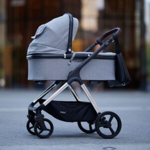 iBebe Ice cromado o negro y gris capazo ergonómico y funcional