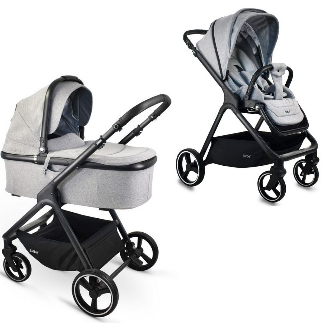 iBebe Ice negro y gris capazo y silla de paseo ergonómico y funcional
