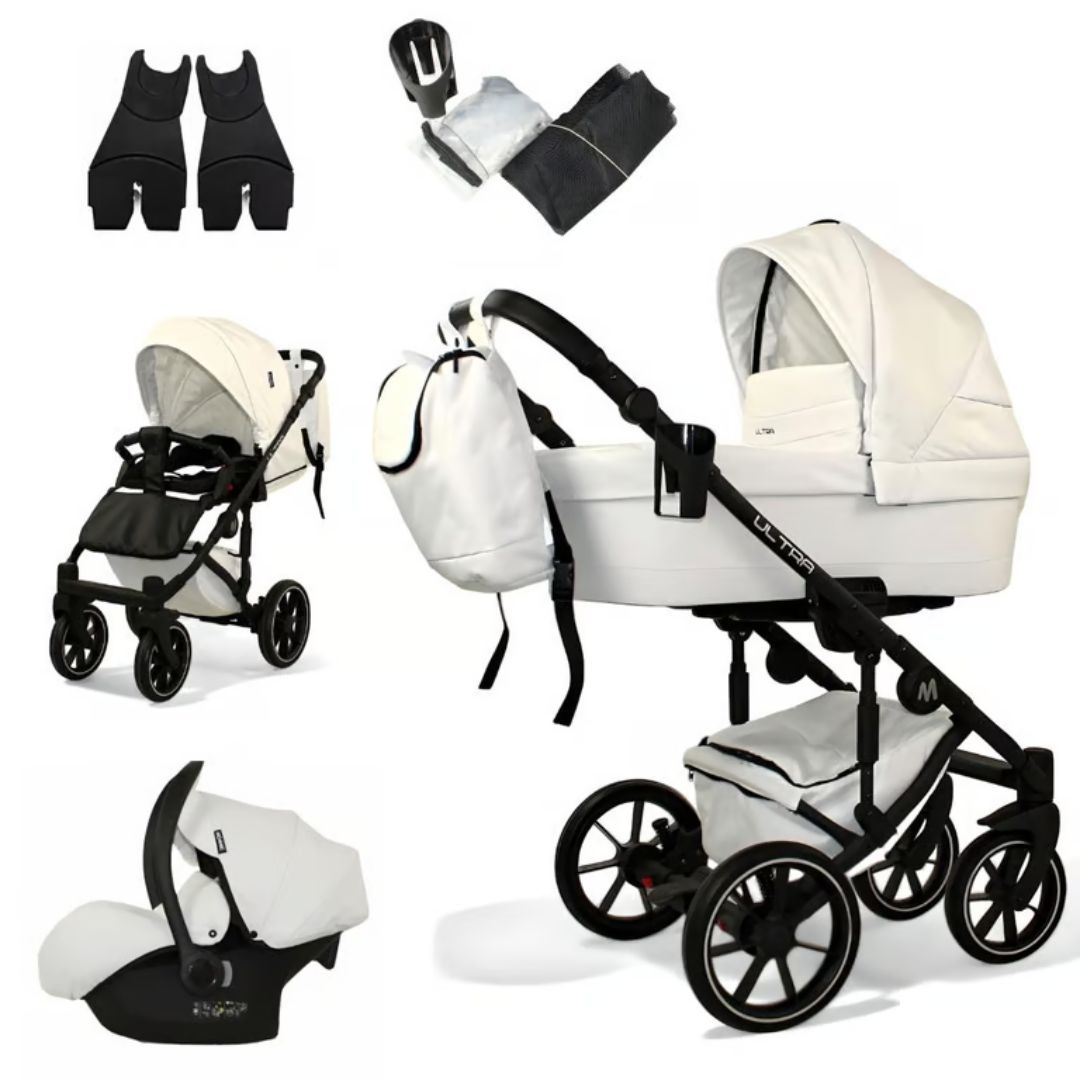 Carrito de bebé ultra MOMMO 2o3 en 1 Ecopiel - blanco - carritosdebebes.com
