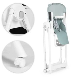Trona-ecotoys-regulable, fácil almacenamiento al poder plegar la silla. Patas giratorias que se pueden bloquear y facilita el desplazamiento de la silla