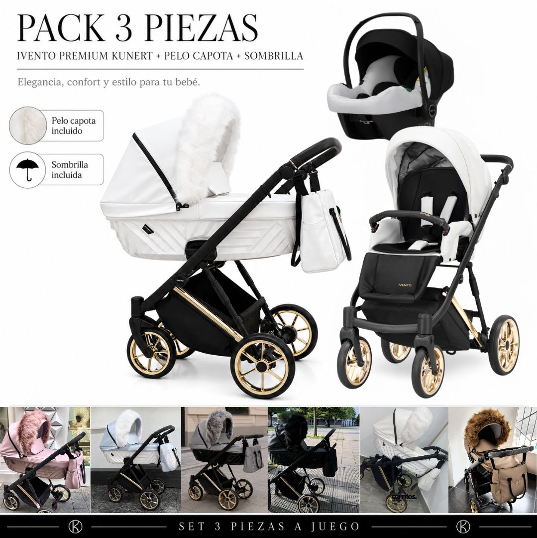 PACK 3 PIEZAS IVENTO PREMIUM KUNERT+ PELO CAPOTA + SOMBRILLA