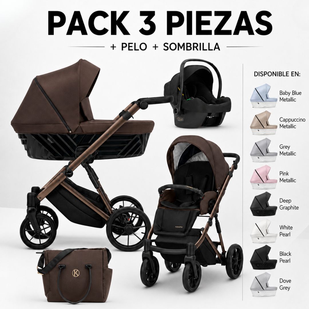 PACK 3 PIEZAS IVENTO CHASIS CHOCOLATE + PELO CAPOTA + SOMBRILLA